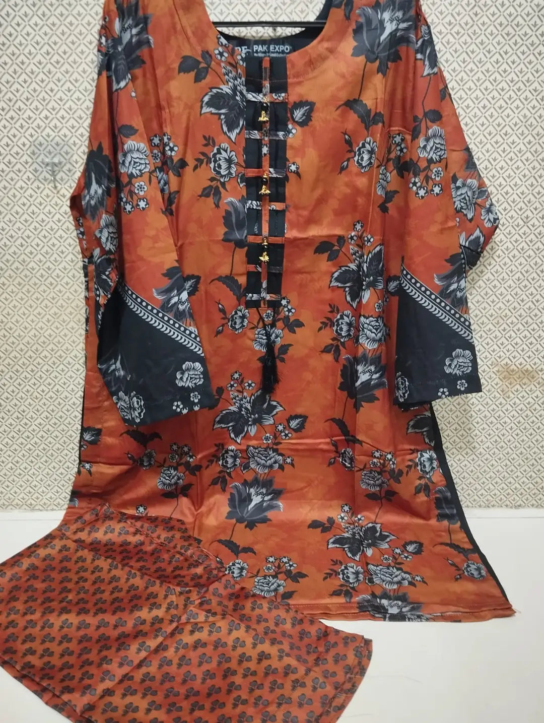 2PC Digital Printed China Silk Stitched Suit for Women – Soft China Silk Shirt & Elastic Trouser | Summer Casual Ready to Wear Dress