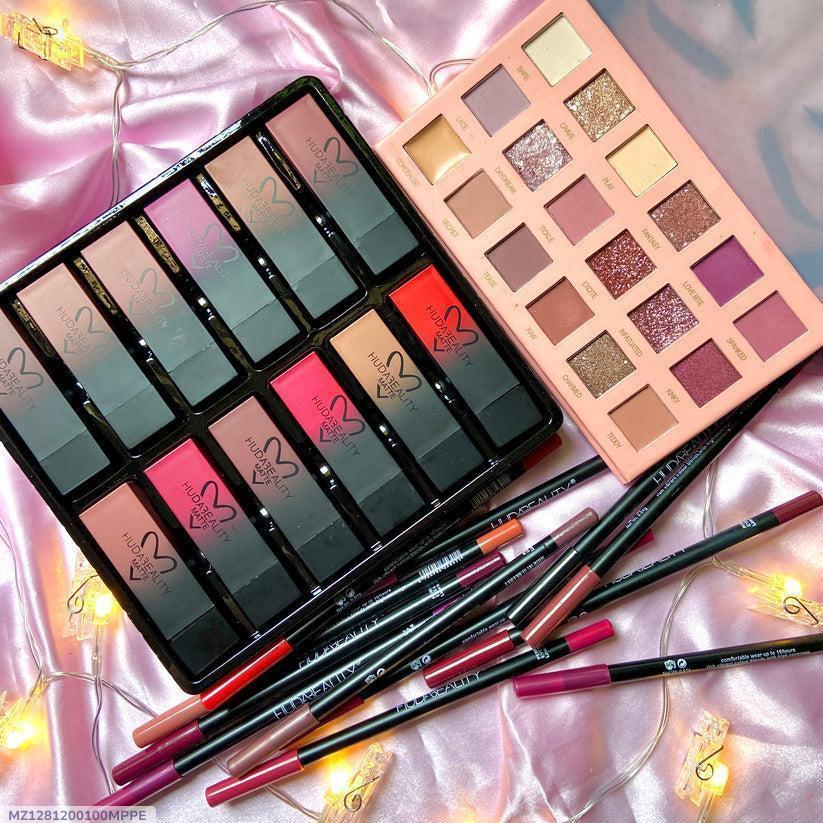 3-in-1 Makeup Kit with 12 Lipsticks & Pencils