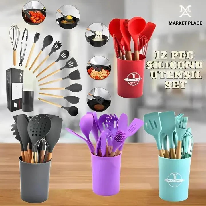 Silicone Kitchen Set 12 Pcs Whisk Ladle Brush Set