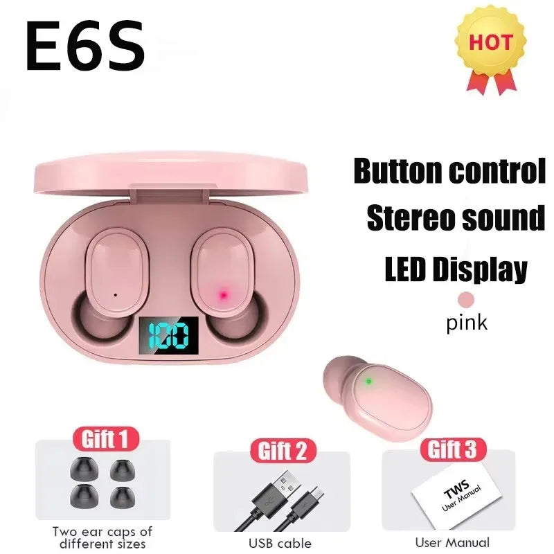 TWS E6S Fone Bluetooth Earphones Wireless Bluetooth Headset Noise Cancelling Headset With Microphone Headphones
