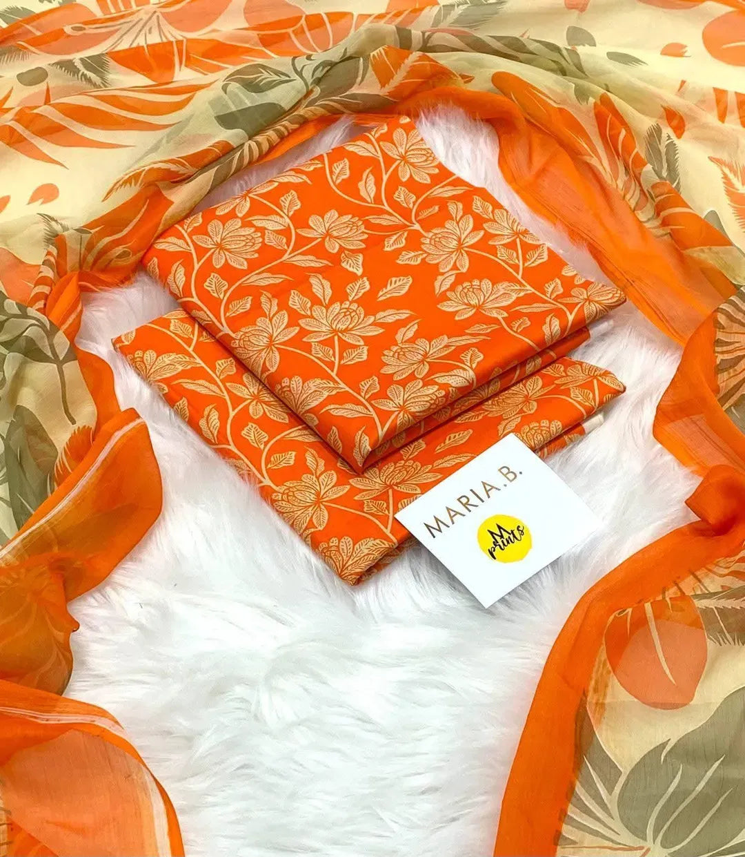 Orange Printed Lawn 3Pcs | Unstiched