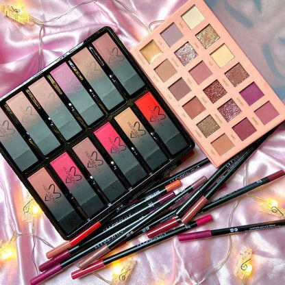 3-in-1 Makeup Kit with 12 Lipsticks & Pencils