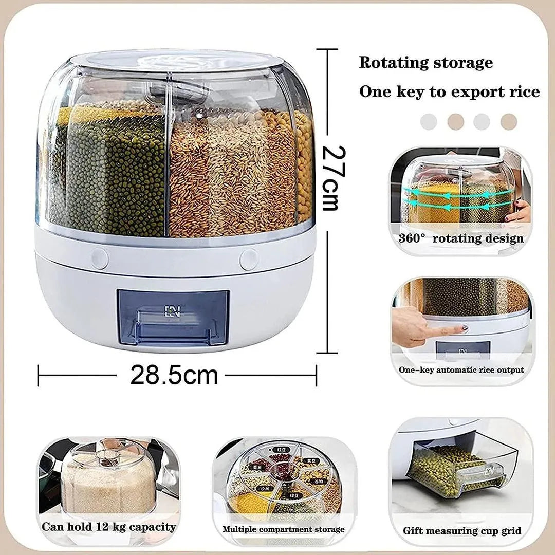 360° Rotating Rice & Cereals Dispenser for Kitchen Organization