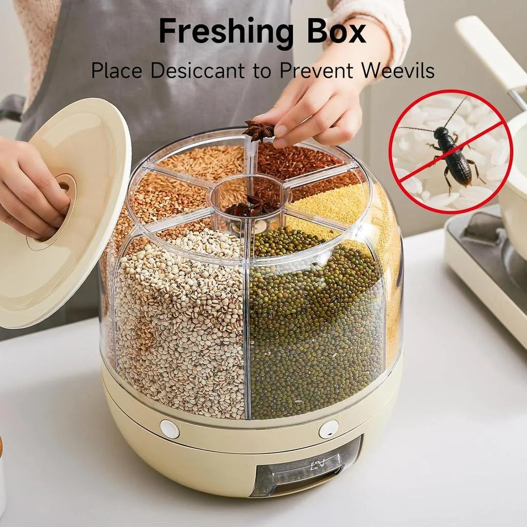 360° Rotating Rice & Cereals Dispenser for Kitchen Organization