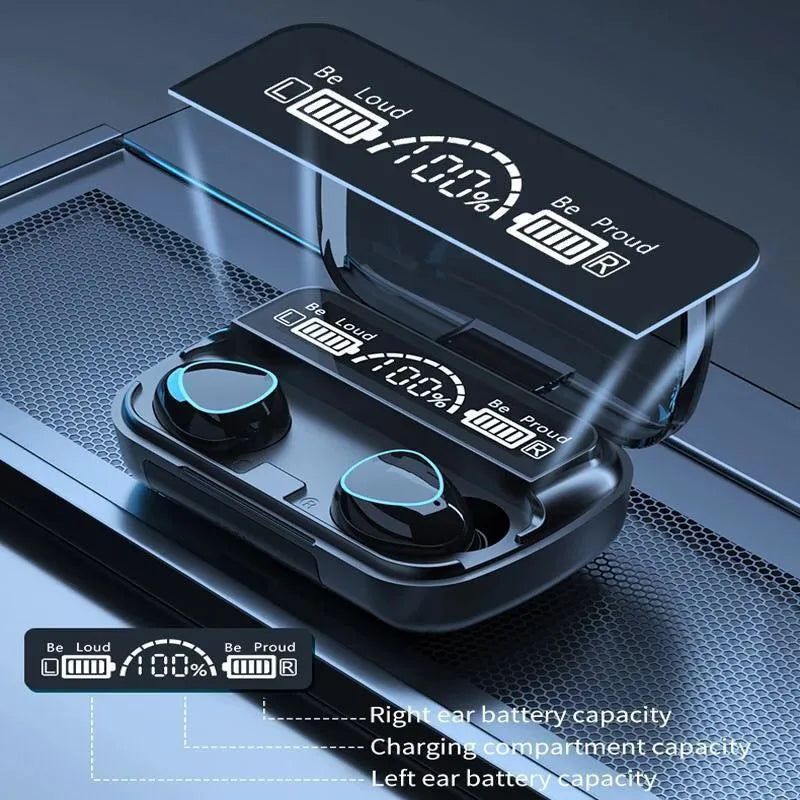 M10 Wireless Bluetooth 5.3 Earbuds | HD Stereo Sound | Clear Voice | Portable Charging Case | Black