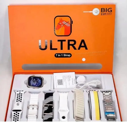 Premium Smartwatch with 5 Straps Orange Pink Yellow