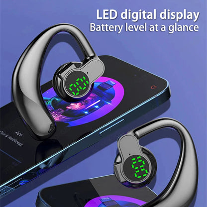 Wireless Headphones Bluetooth 5.4 Ear Hook Earphones with Microphone Handsfree HD Call Noise Cancelling Headset for Driving