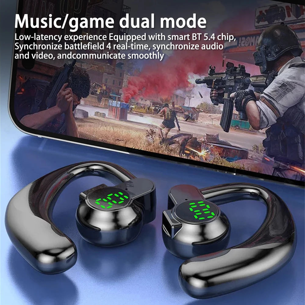Wireless Headphones Bluetooth 5.4 Ear Hook Earphones with Microphone Handsfree HD Call Noise Cancelling Headset for Driving